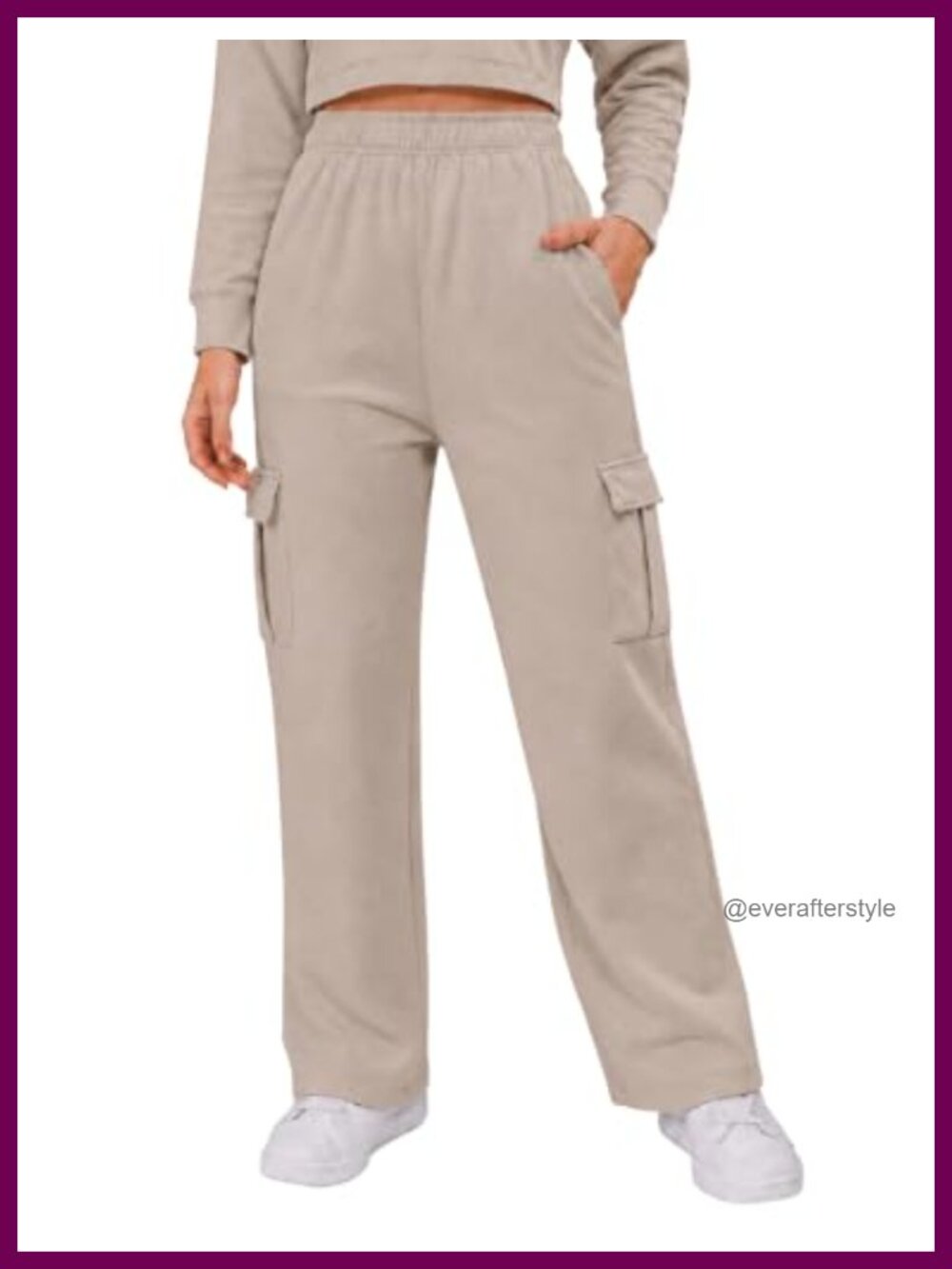 Wide Leg Sweatpants Women Fleece Cargo Pants with 4 Pockets High Waist Casual
